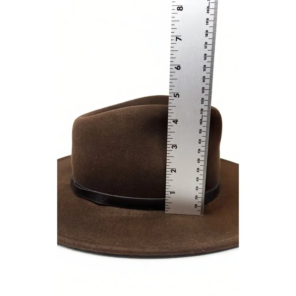 Scala L Classic Western Outback Fedora Hat Brown 100% Wool Felt Leather Band - Picture 6 of 8